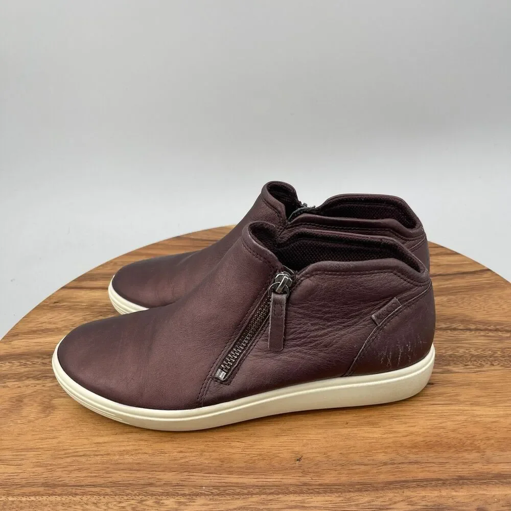 Ecco Soft 7 Shoes Womens 8 / 39 Brown Leather Comfort Zip Sneakers Boots Booties